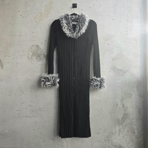 Y2k Charlotte Russe Penny Lane Faux Fur Trim Maxi Cardigan - Black (XS/S) - Picture 4 of 10